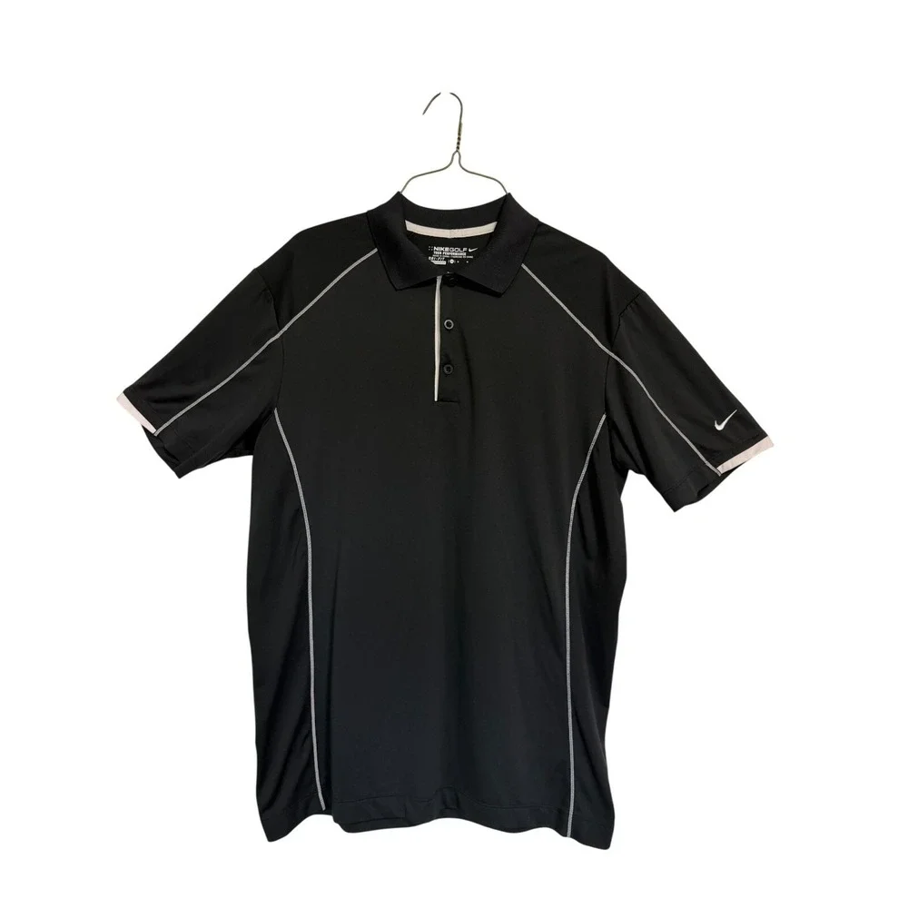Nike Golf Polo Shirt Mens Medium Black Gray Dri-FIT Tour Performance Short